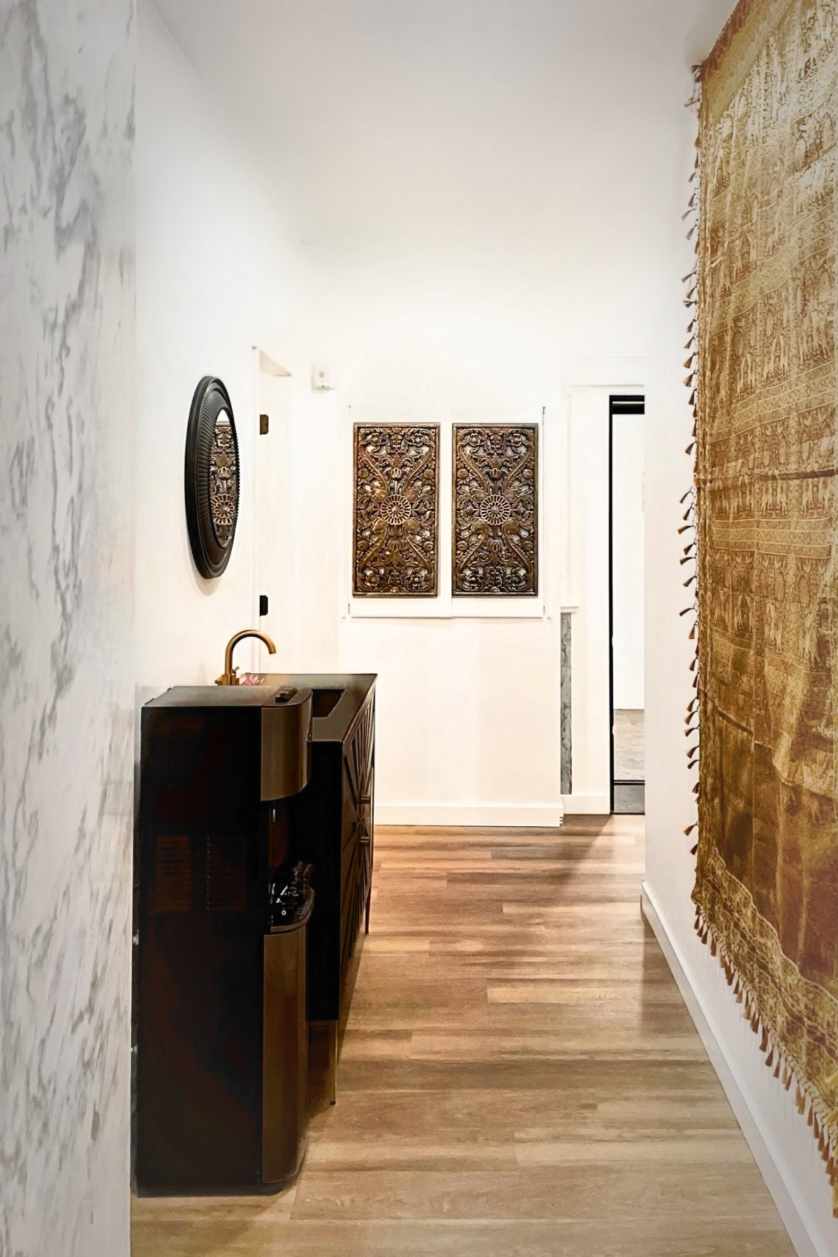 Completed corridor connecting treatment areas within the Samya Spa renovation